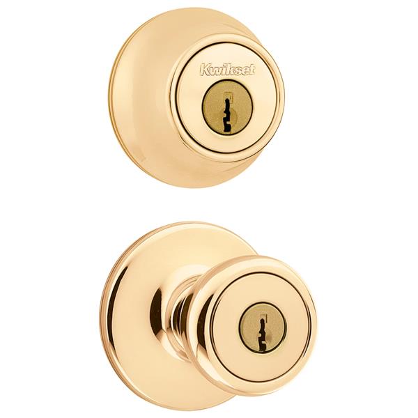 Kwikset 695 Tylo Entry Knob and Double Cylinder Deadbolt Combo Pack in Polished Brass