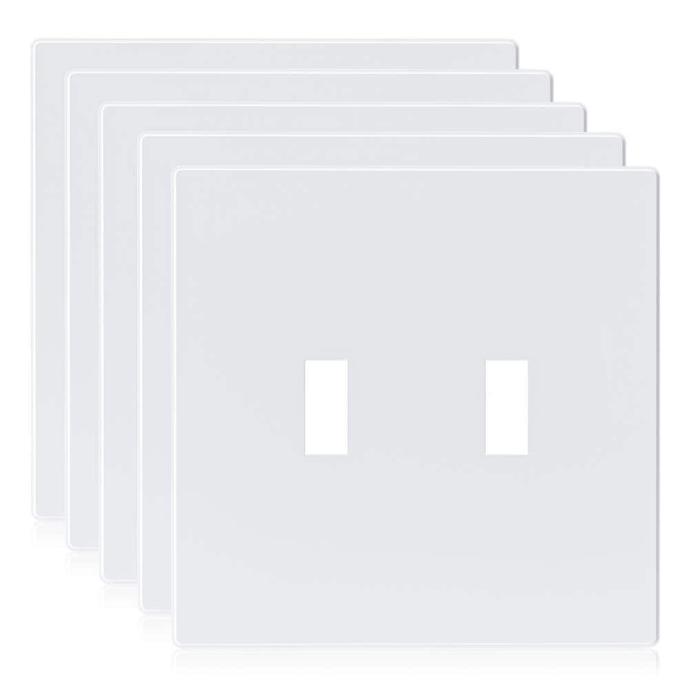 2-Gang Midsize Screwless Toggle Switch Plastic Wall Plate, White (5-Pack)
