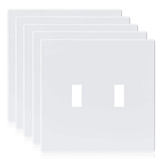 2-Gang Midsize Screwless Toggle Switch Plastic Wall Plate, White (5-Pack)