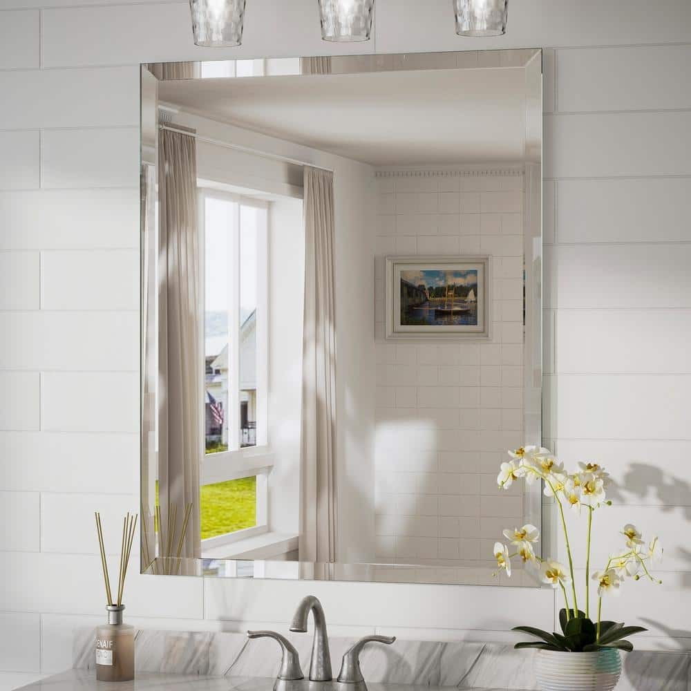 22 in. W X 30 in. H Rectangular Beveled Frameless Wall Mount Bathroom Vanity Mirror Decorative Wall Accent Mirror