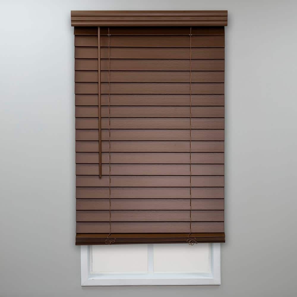 Textured Dark Oak Room Darkening Faux Wood Blinds w/ 2" Slats - 50" W X 60" L