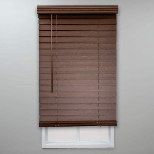 Textured Dark Oak Room Darkening Faux Wood Blinds w/ 2" Slats - 50" W X 60" L