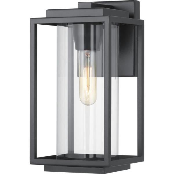 Macstreet 12 in. 1-Light Matte Black Modern Outdoor Wall Lantern with Clear Glass