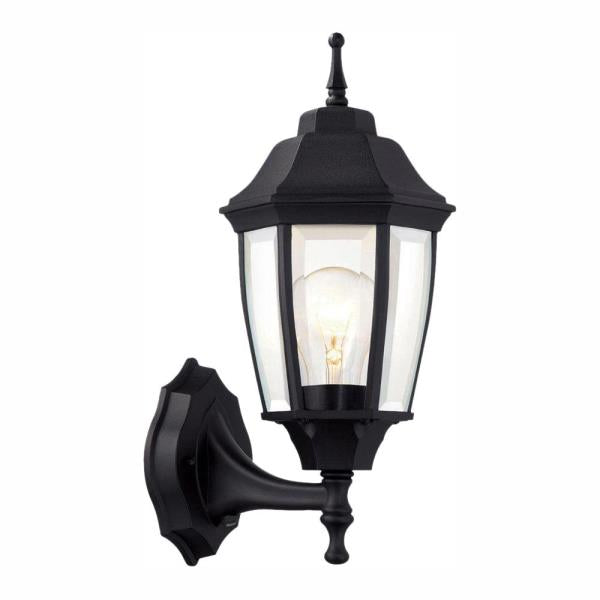 14.37 in. Black Dusk to Dawn Hardwired Decorative Outdoor Wall Light Lantern Sconce with No Bulb Included