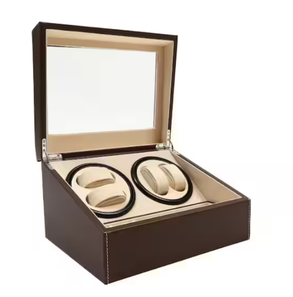 Brown Leather Automatic Watch Winder 4 Plus 6 Watch Storage Box