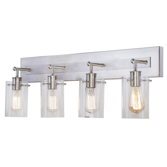 Regan 29.13 in. 4-Light Brushed Nickel Vanity Light with Clear Glass Shades