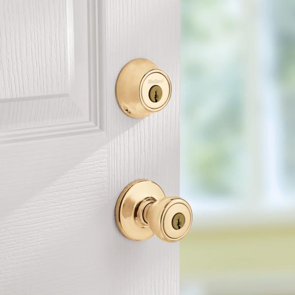 Kwikset 695 Tylo Entry Knob and Double Cylinder Deadbolt Combo Pack in Polished Brass