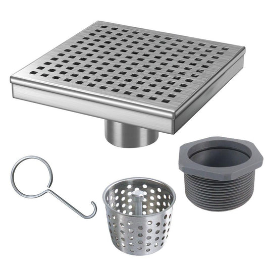 6 in. X 6 in. Stainless Steel Square Shower Drain with Square Pattern Drain Cover