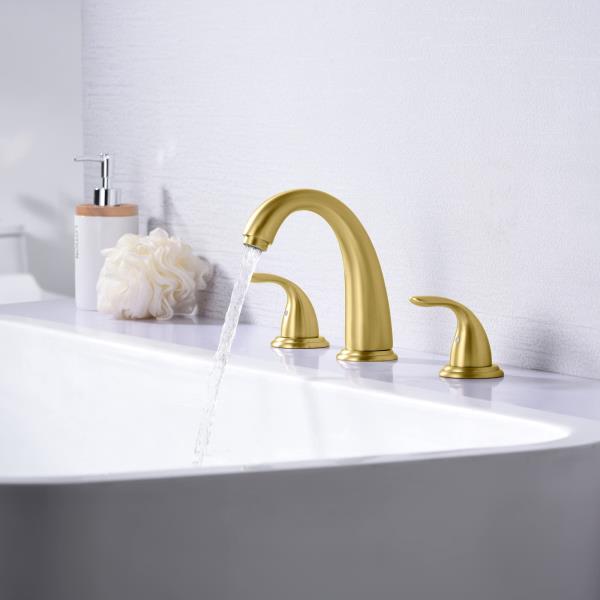 3-Hole Roman Tub Faucet Brushed Gold with Brass Rough in Valve, High Flow