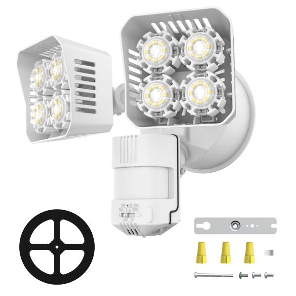 SANSI 36W 3600LM Motion Sensor Outdoor Lights, 50,000 Hrs Lifespan LED Flood Light Outdoor Motion Sensor, 350W Equiv 5000K Dusk to Dawn IP65, Super Bright for Yard Garage, White, Wired