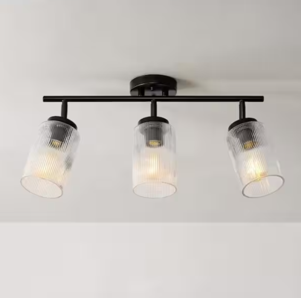 (MISSING ONE GLOBE) Modern 1.8 ft. Matte Black Indoor Hard Wired Track Lighting Kit with Pivoting Step Head