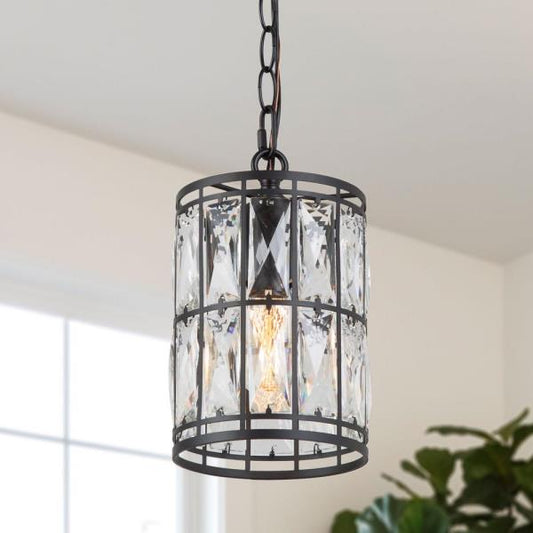 LNC Cristallo Black Modern Coastal Mini Drum Pendant Light 1-Light Transitional Crystal Pendant Ceiling Light