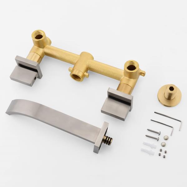 Brushed Nickel Bathroom Faucet Wall Mount Lavatory Faucet with Rough in Valve