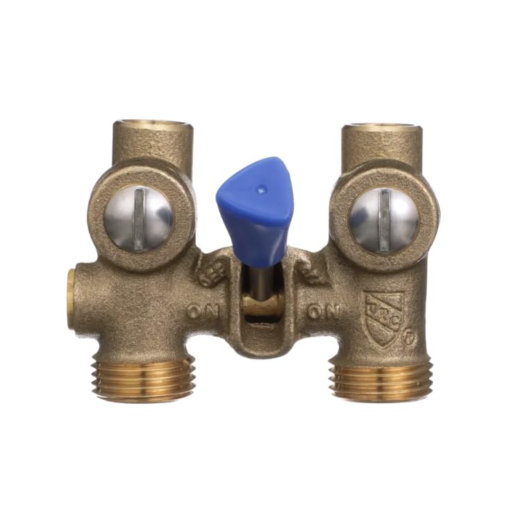 Watts 175C Series 1/2" Bronze Ball-Type Washing Machine Shutoff Valve, 3/4" Hose Outlet Connection, 1/2" Copper Dual Ell Adapters for Solder or Hose, O-Rings, Maximum Pressure 200 psi