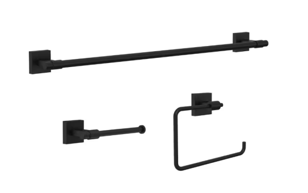 Maxted 3-Piece Bathroom Hardware Set 24 in. Towel Bar, Toilet Paper Holder, Towel Ring, Matte Black