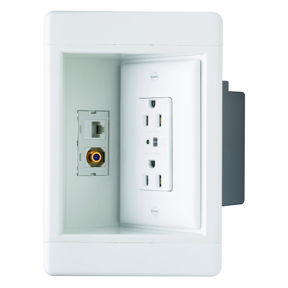 Legrand Pass & Seymour TV1WTVSSWCC2 1 Gang Recessed TV Box with Surge Protective and Low Voltage Kit, White (1 Count)