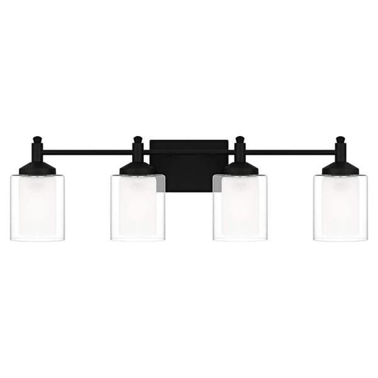 Jaylin 30.75" 4-Light Matte Black Vanity Light w/ Clear & Frosted Glass Shades