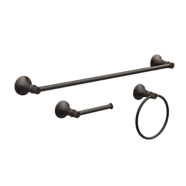 Sadira 3-Piece Bath Hardware Set with Towel Bar, Paper Holder, Towel Ring in Bronze