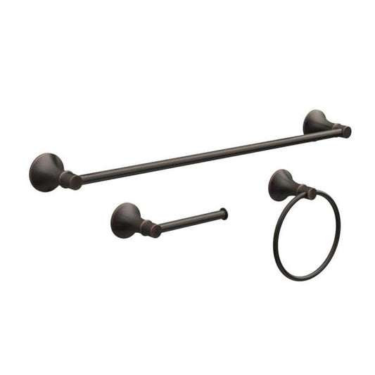 Sadira 3-Piece Bath Hardware Set with Towel Bar, Paper Holder, Towel Ring in Bronze