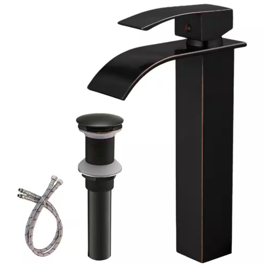 Waterfall Single Hole Single Handle Bathroom Vessel Sink Faucet With Pop-up Drain Assembly in Oil Rubbed Bronze