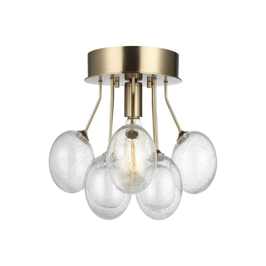 Bronzeville 15 in. 1-Light Satin Brass Semi-Flush Mount with Seeded Glass Globes