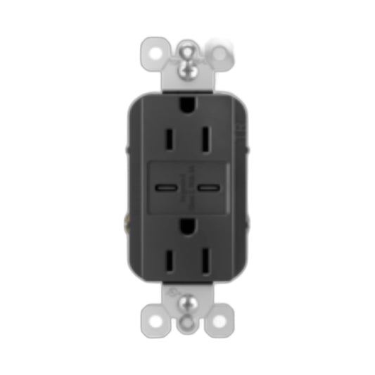 Legrand Pass & Seymour Radiant 15 Amp Wall Power Outlet with 2.0 Amp USB Charger, Black