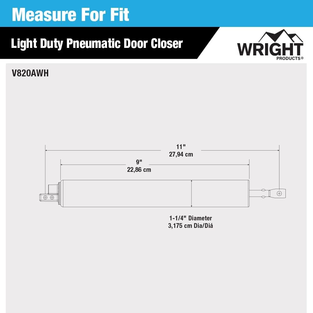 Wright Products Pneumatic Storm Door Closer – Adjustable, Smooth-Closing with Hold-Open Washer (Transitional, White)