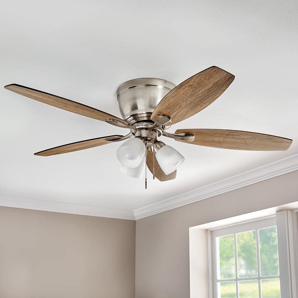 NO SHADES OR BLADES Hampton Bay Sidlow 52" LED Brushed Nickel Hugger Ceiling Fan