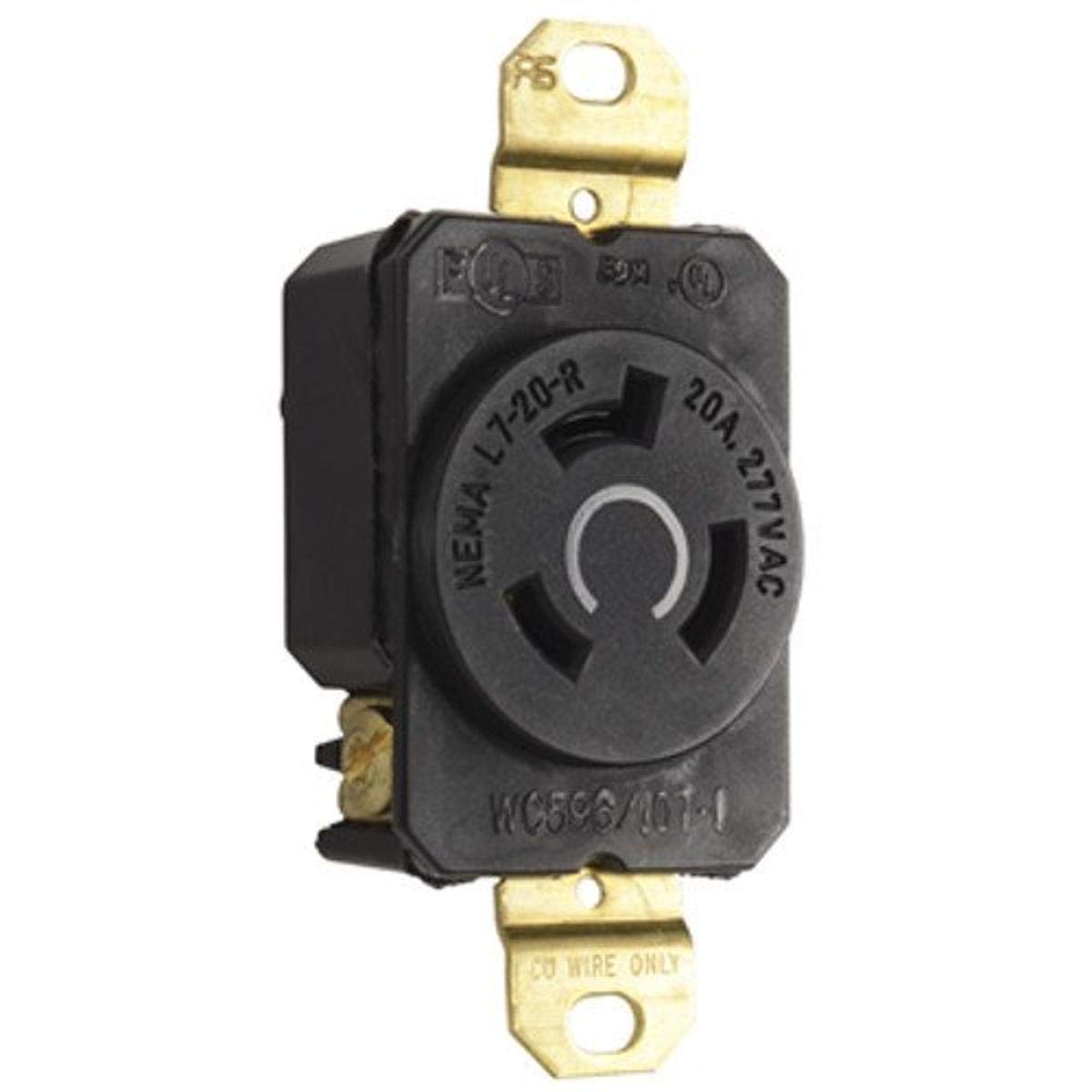 Legrand Pass & Seymour L720R Turnlok Industrial Spec Grade Locking Receptacle, 20 Amp 277V, NEMA L7-20R, Black (1 Count)