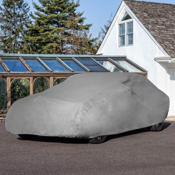 Budge Duro 3 Layer Car Cover, Water Resistant, Scratchproof, Dustproof Cover, Fits Cars up to 19', Gray