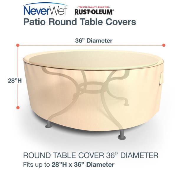Budge NeverWet Savanna Round Patio Table Cover, Tan, Small