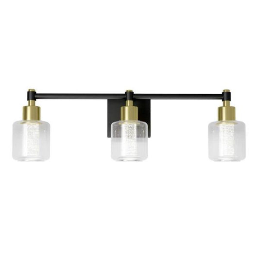 Champagne Globe 26 in. 3 Light Black & Gold Modern Integrated LED 5 CCT Vanity Light Bar for Bathroom with Bubble Glass