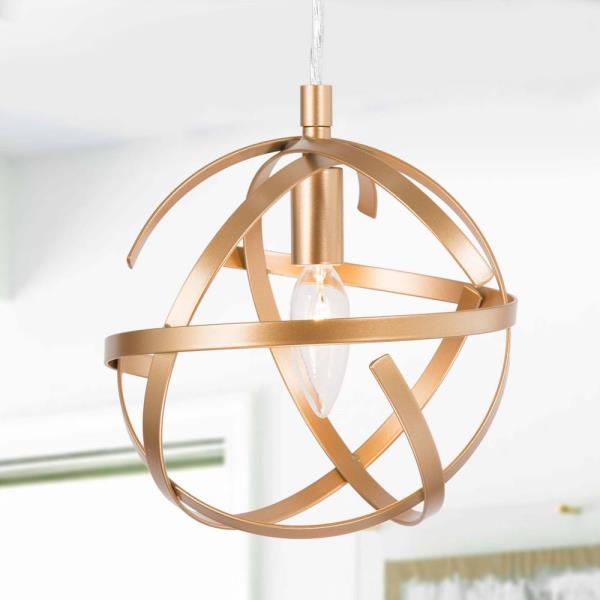 Modern Brass Gold Globe Pendant Light, Mini 1-light Cage Island Chandelier Pendant Light