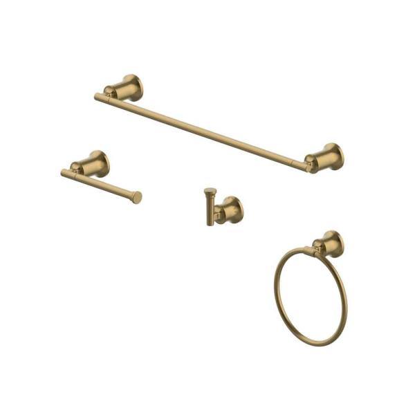 Oswell 4-Piece Bath Hardware Set with 24 in. Towel Bar, TP Holder, Towel Ring and Robe Hook in Matte Gold