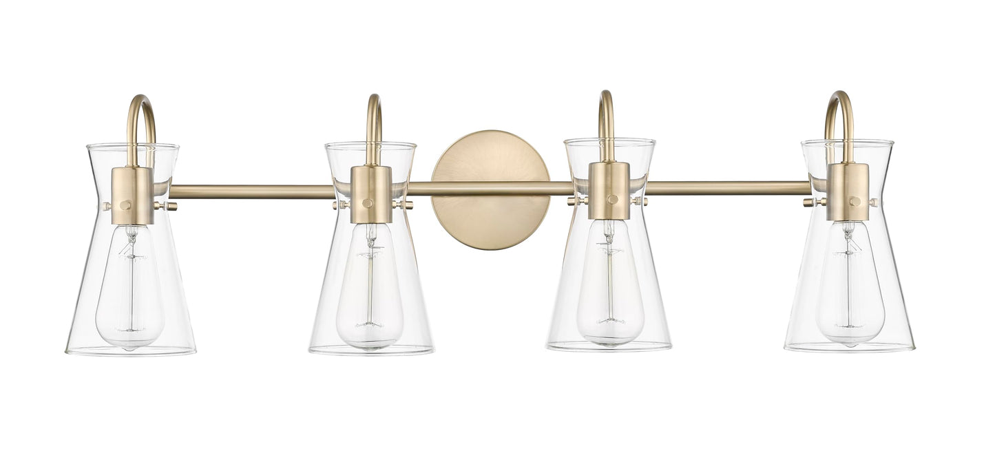 ML Lighting | Camellia Collection | 21004-MG | 4 Light Vanity in Modern Gold Finish with Clear Glass Shade | Versatile Design That adds High-End Texture and Elegance to Your Bathroom