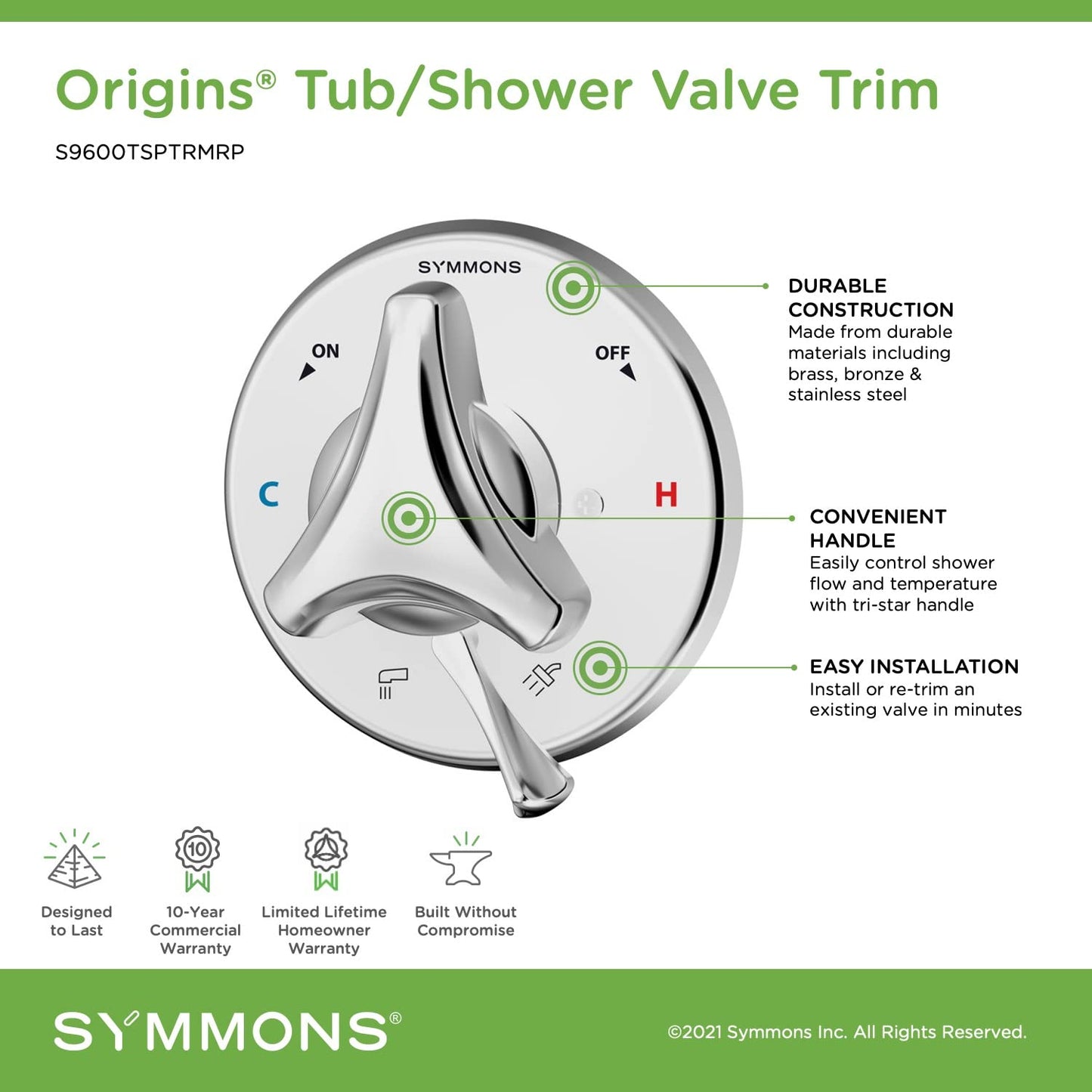 Symmons S9600TSPTRMRP Origins Pressure Balanced Valve Trim Only - Chrome