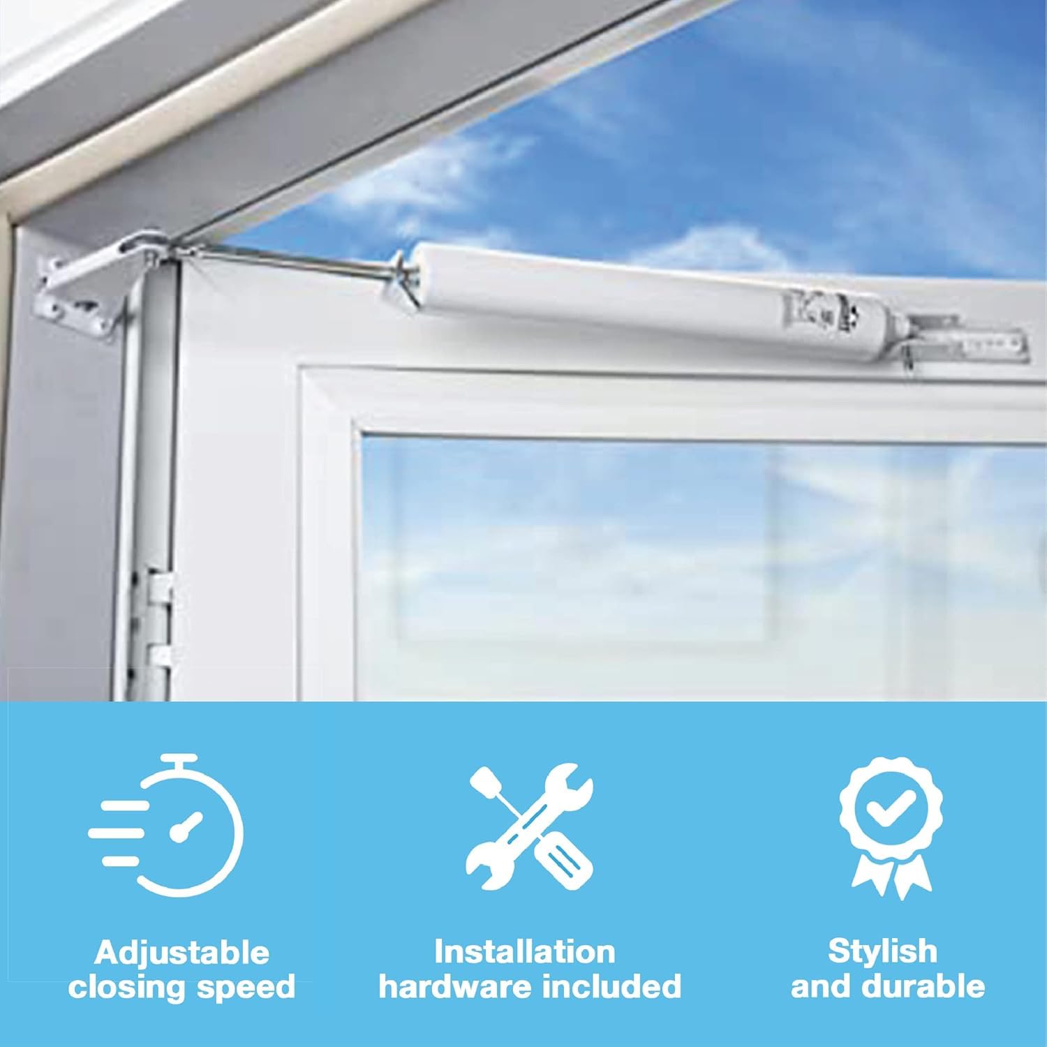 Wright Products Pneumatic Storm Door Closer – Adjustable, Smooth-Closing with Hold-Open Washer (Transitional, White)