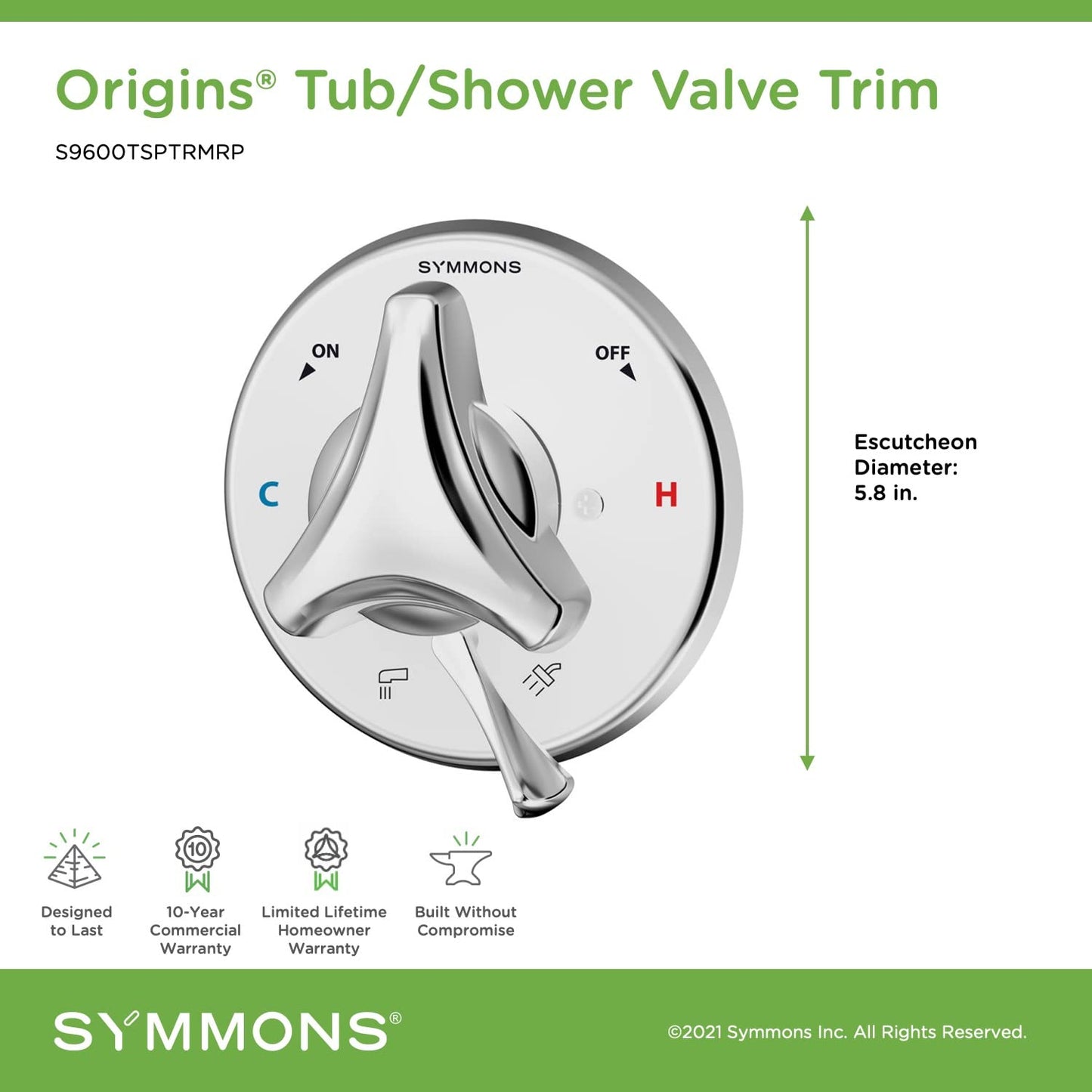 Symmons S9600TSPTRMRP Origins Pressure Balanced Valve Trim Only - Chrome