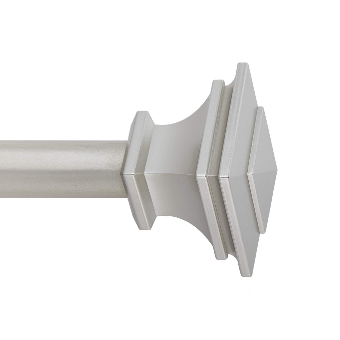 72-144" Nickel Curtain Rod, Quick Easy Installation, No Tools Option, 1" Diameter, Durable Steel Construction, Supports Heavy Fabrics, Decorative Square Finial, 4 Brackets, 72"-144" Adjustable