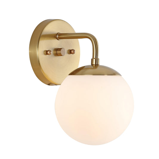 JONATHAN Y JYL3534A Louis Parisian Globe 5.75" 1-Light Metal/Frosted Glass Modern Contemporary LED Vanity Midcentury Glam 2700K LED 4W Bulb Entryway Lobby Kitchen Bathroom Bedroom Hallway, Brass Gold