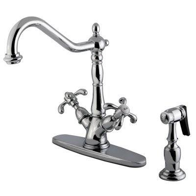 Kingston Brass KS123.TXBS French Country 1.8 GPM Single Hole Kitchen Faucet - Includes Side Spray Polished Chrome Faucet Kitchen Double Handle
