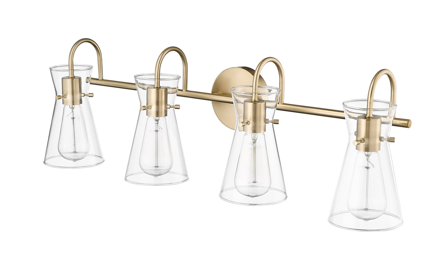 ML Lighting | Camellia Collection | 21004-MG | 4 Light Vanity in Modern Gold Finish with Clear Glass Shade | Versatile Design That adds High-End Texture and Elegance to Your Bathroom