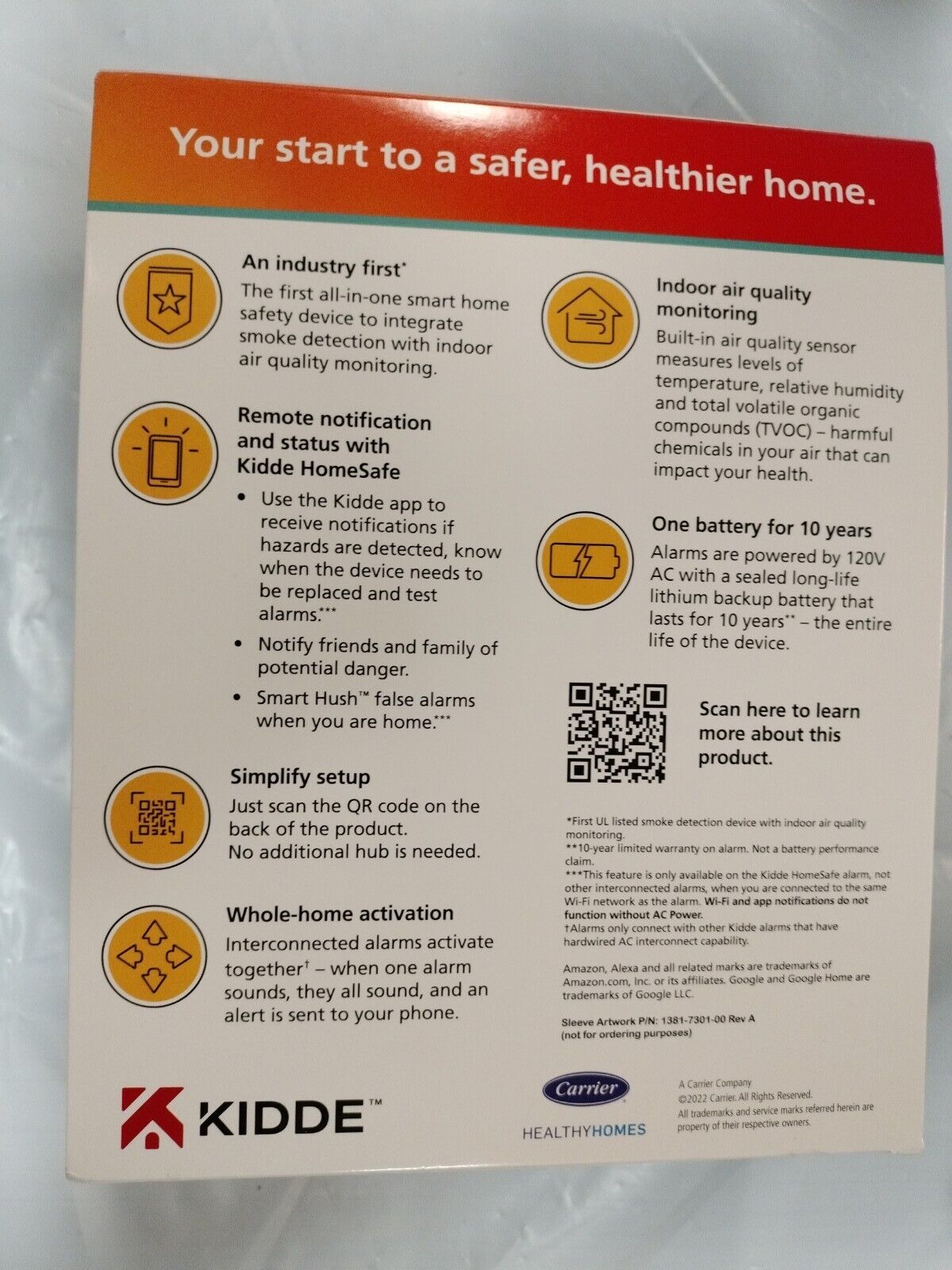 Smart Hardwired Wi-Fi Enabled Smoke Detector and Indoor Air Quality Monitor Photoelectric Sensor 21032069