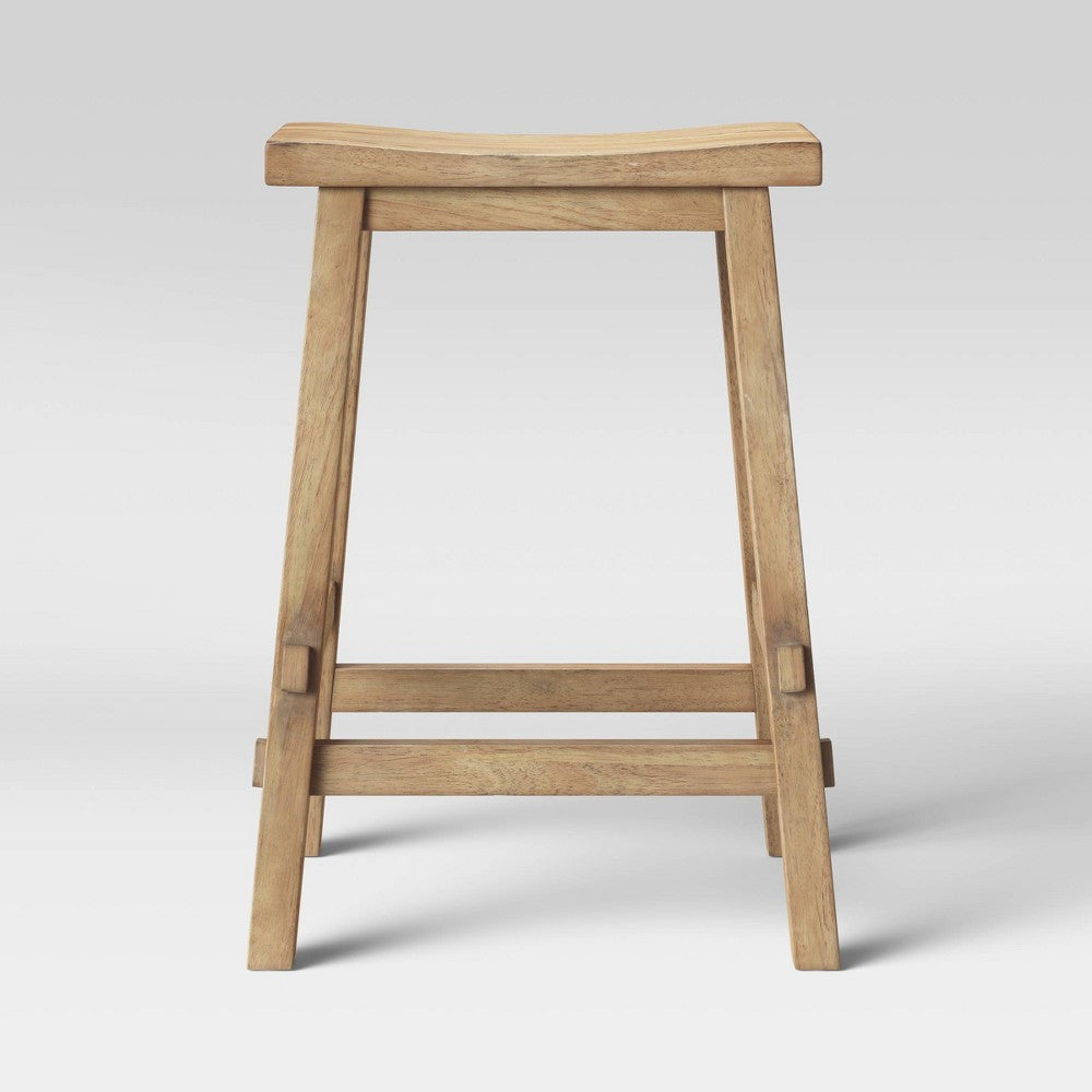 Backless Saddle Counter Stool Bar Distressed Wood 23.81" Natural