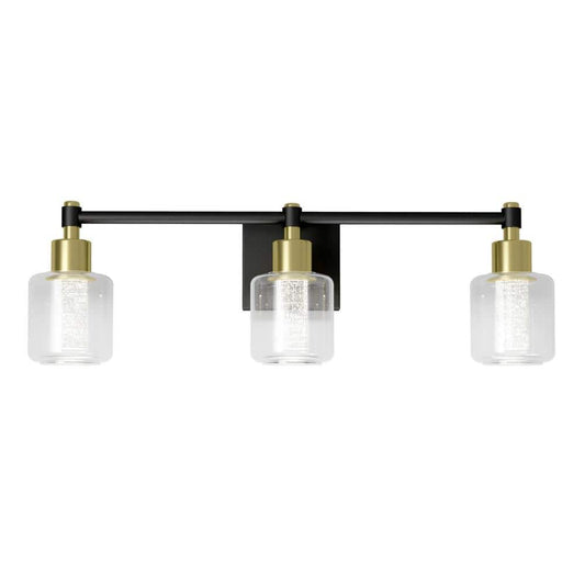 Champagne Globe 26 in. 3 Light Black & Gold Modern Vanity Light Bar