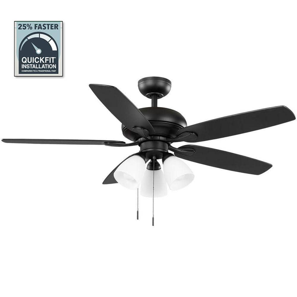Rockport II 52 in. Indoor Matte Black LED Ceiling Fan with Light Kit, Downrod and Reversible Blades Included