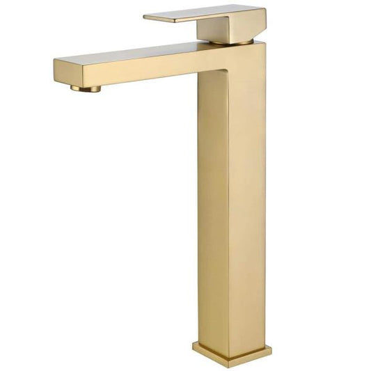 Single Hole Single Handle Bathroom Vessel Sink Faucet with Supply Hose in Brushed Gold