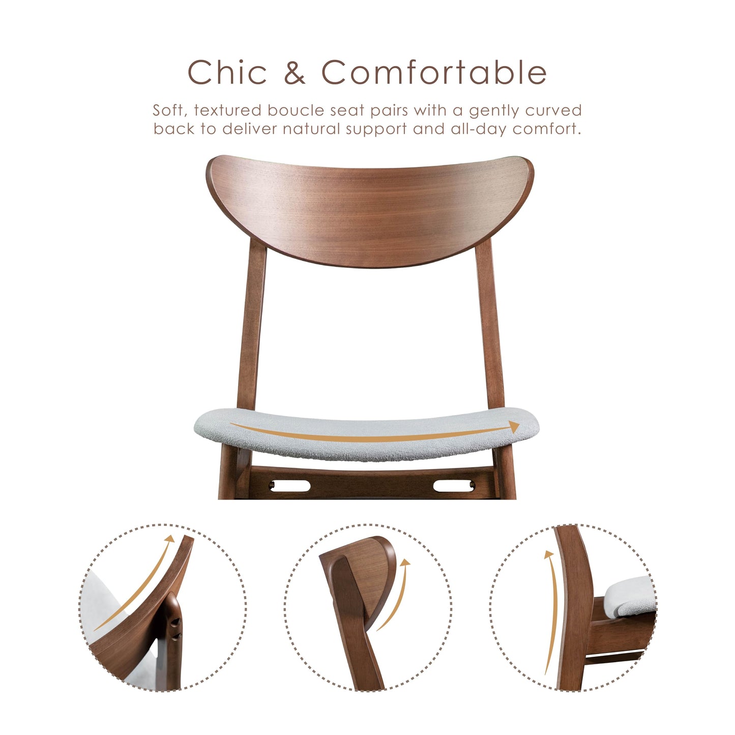 Palm Shade Mid Century Walnut Padded Dining Chair w/ Curved Back, Set of 2