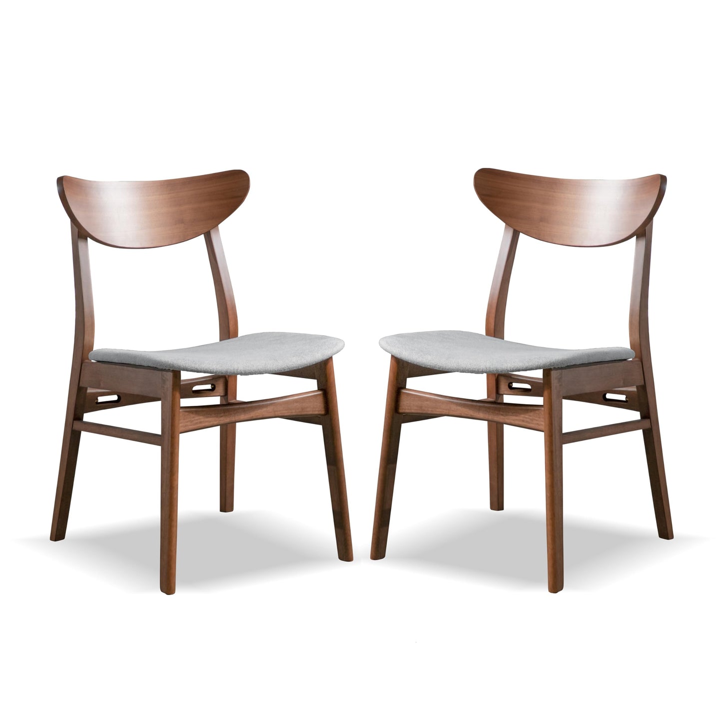 Palm Shade Mid Century Walnut Padded Dining Chair w/ Curved Back, Set of 2