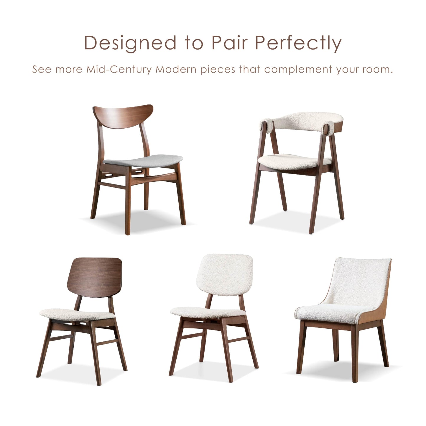 Palm Shade Mid Century Walnut Padded Dining Chair w/ Curved Back, Set of 2